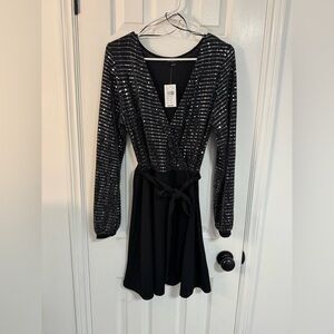 NWT Black Sequin Skater Dress